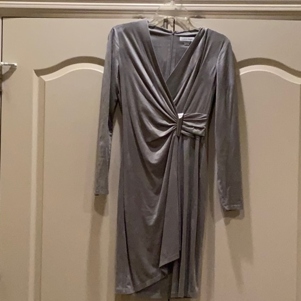Calvin Klein faux suede long sleeve dress